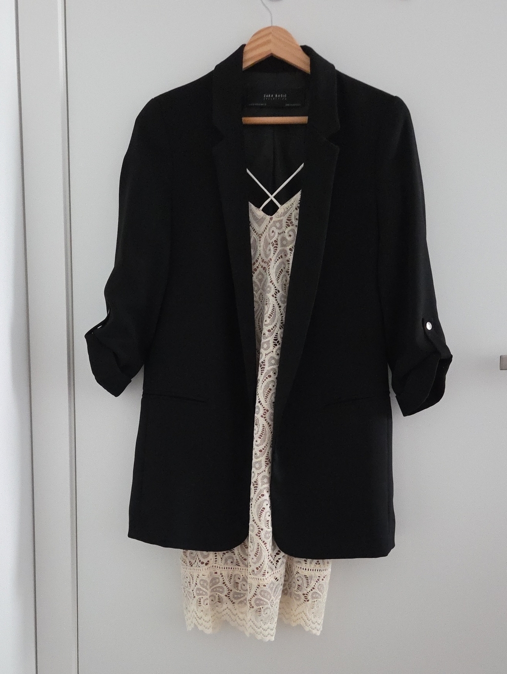 Zara Black Blazer with Rolled Sleeves - Size XS